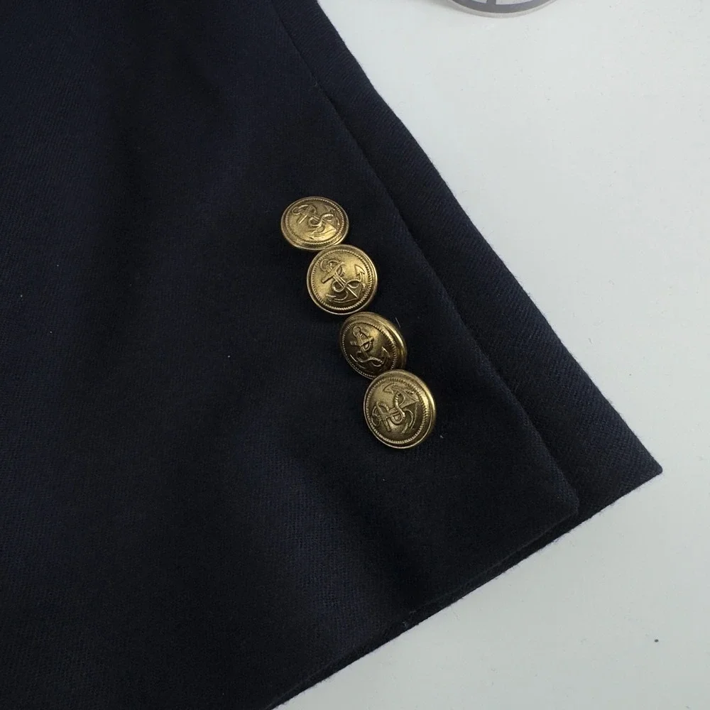 J.Crew Mens Navy Blue Wool Blazer Gold Anchor Buttons Sport Coat 44R Preppy